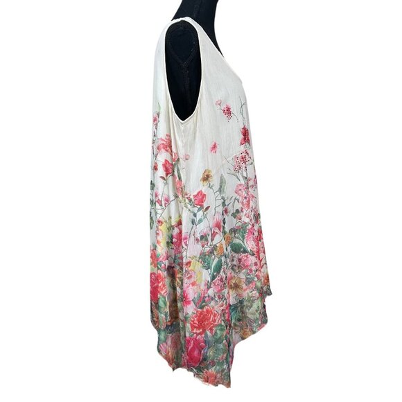 Calstyle White Coral Floral Sleeveless Lined Babydoll Tunic Top Size 2X - Picture 2 of 9